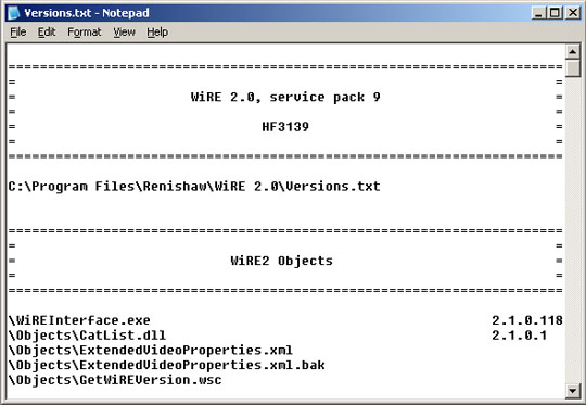 WiRE2 software version text