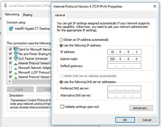 Technical drawing: Technical drawing: Setting the IP address of the PC 5
