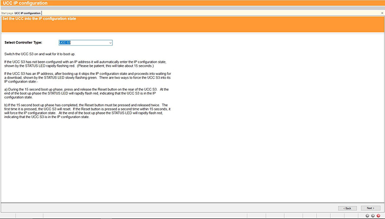 Technical drawing: Technical drawing: Setting the IP address of the UCC controller 2