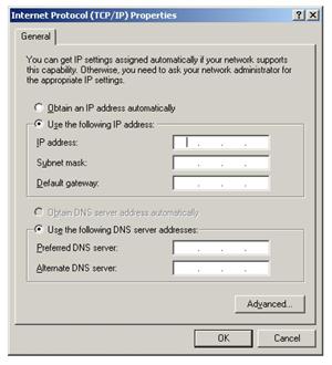 Setting the IP address of the PC - screenshot