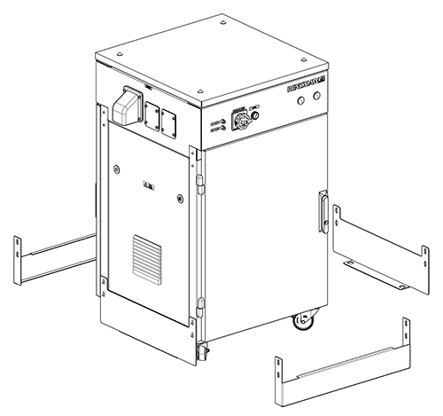 Technical drawing: Technical drawing: CMM controller cabinet - kick plate installation - step 1