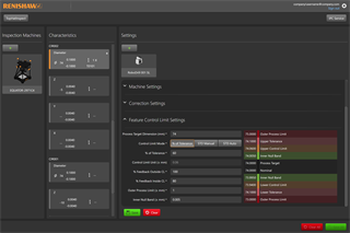 Renishaw Central - Machine/User/Process settings dashboard
