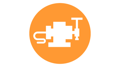 橙色圆圈内的白色图标 — 用于工业自动化序中测头测量的对刀仪