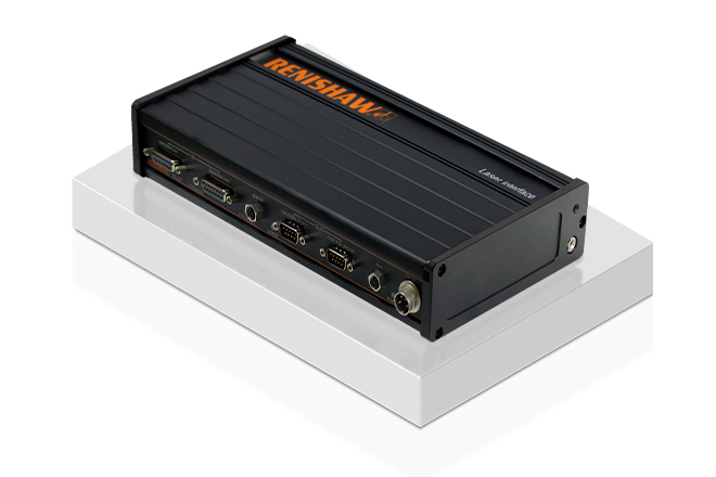 RLI20-P laser interface for Panasonic controller, for laser encoder systems, on a white plinth, with white background