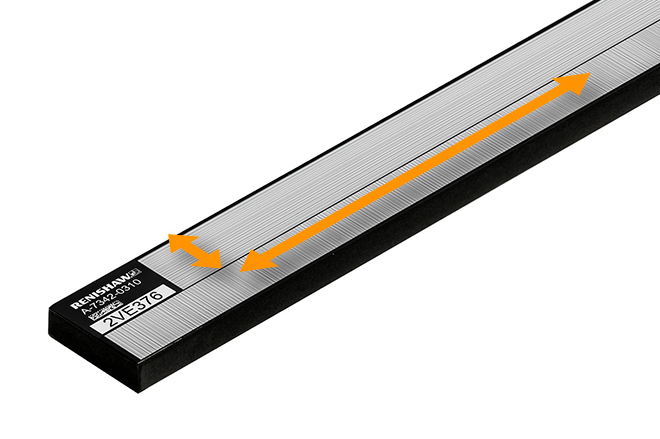 带有橙色箭头标示运动方向的多自由度 (M-DoF) 光栅栅尺