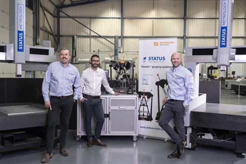 Richard Newhouse and Dean Tillett from Status Metrology with Giuseppe Lai from Renishaw