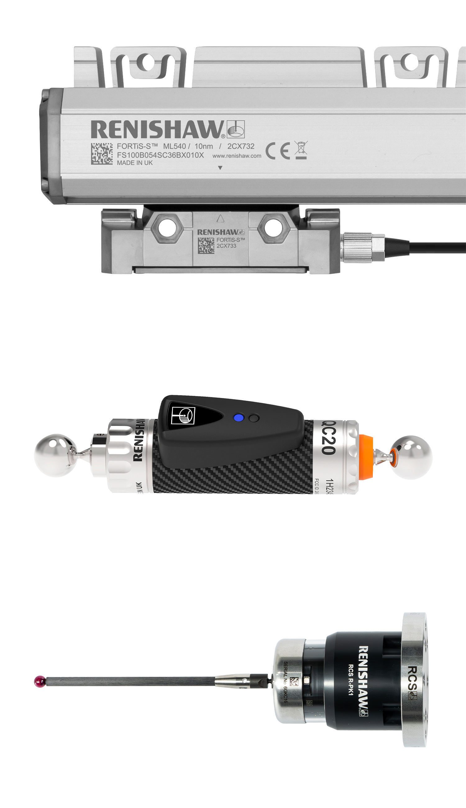 FORTiS、QC20 球杆仪和 RCS P 系列测头产品合照