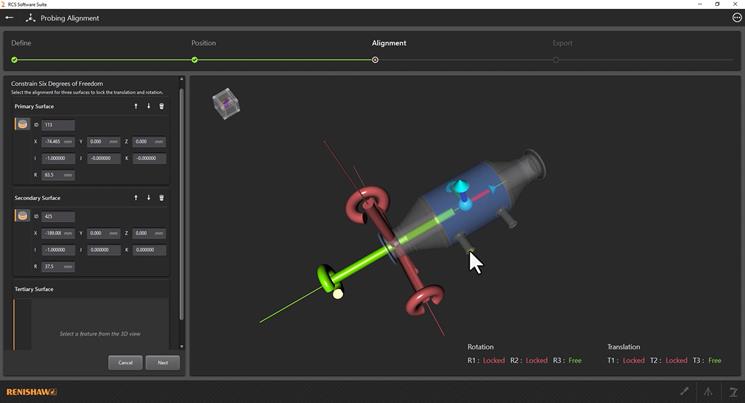 Screenshot of the RCS Software Suite Datum Builder for probing alignment using the CAD file of a freeform part