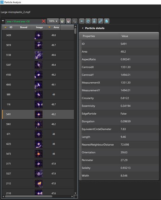 Particle Analysis中的光谱列表